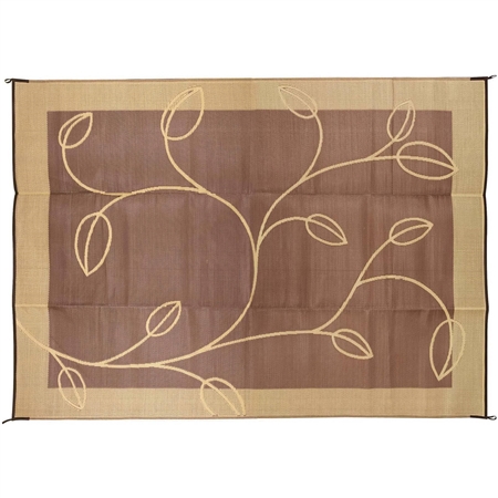 Camco 42875 RV Reversible Outdoor Mat - Brown/Tan Leaf Design - 6' x 9'