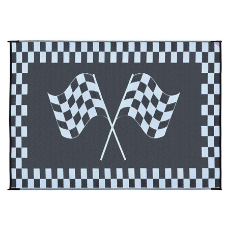 Ming's Mark RF-9121 Reversible RV Patio Mat - Black & White Racing Flag Design - 9' x 12'