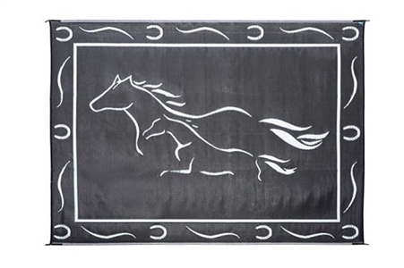 Ming's Mark GH8111 Reversible RV Patio Mat - Black & White Galloping Horses Design - 8' x 11'