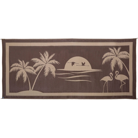 Faulkner 48934 Reversible RV Patio Mat - Brown & Beige Tropical Oasis Design - 8' x 18'