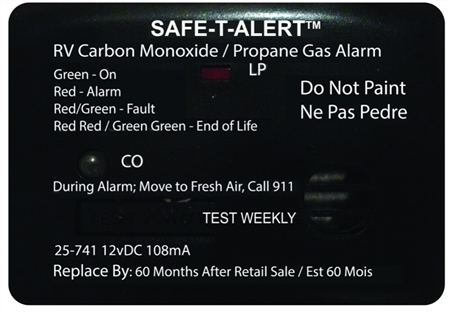 Safe-T-Alert 25 Series Mini Dual CO/LP RV Gas Detector Alarm - Surface Mount - Black