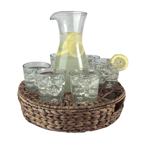 Wicker and Glass Juice Pitcher and Glass Set