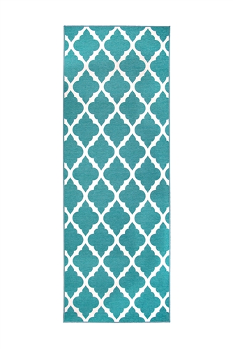 My Magic Carpet Moroccan Trellis Teal Washable Runner Rug, 2.5' x 5'