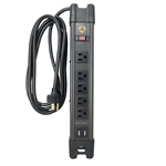 Southwire 5127 Magnetic USB Power Strip, 5 Outlets, 8 Ft Cord, Black