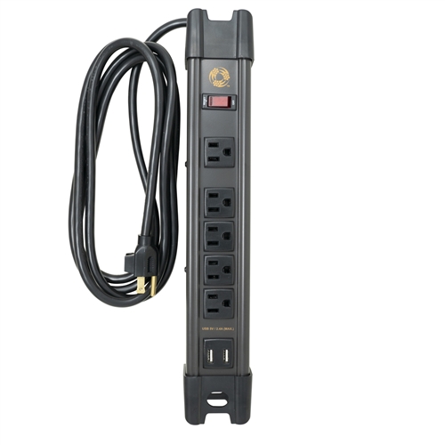 Southwire 5127 Magnetic USB Power Strip, 5 Outlets, 8 Ft Cord, Black