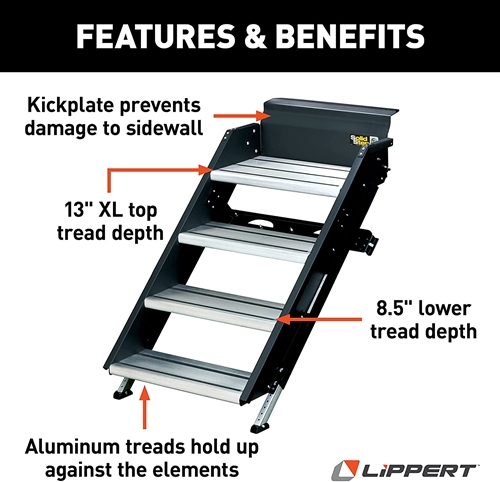 Camco Self-Stor Step - Mounts Under RV Steps to Stabilize Steps and Prevent  RV Movement and Swaying, Lifts Up For Easy Storage After Use , One Time  Installation (43671) 