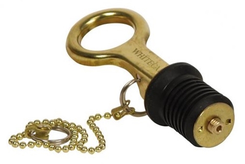 WhiteCap Industries S-0209C Snap-Lever Bailer Drain Plug With 8" Chain, 1" Diameter, Brass