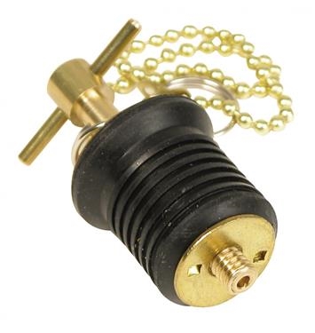 WhiteCap Industries S-0293C Turn-Twist Bailer Drain Plug With 8" Chain, 1" Diameter, Brass