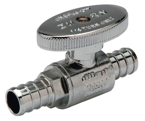 Zurn Pex QQTV477GX Brass Shut-Off Valve, 1/2" Hose Barb x 1/2" Hose Barb, Chrome