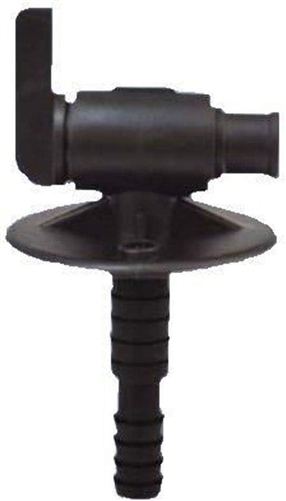 Valterra RV Fresh Water Tank Drain Valve, 3/8" And 1/2" Barb, With Evacuation Flange, Black