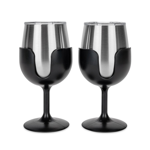 Silver & Black Wine Glasses Set of 2