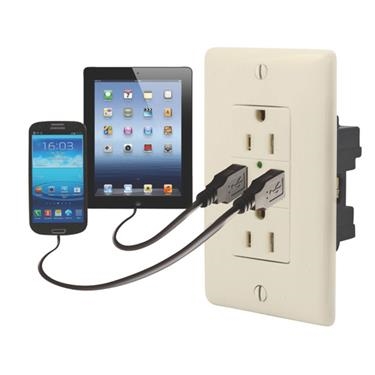 Valterra DG61071VP Dual USB and Standard Wall Plug - Almond