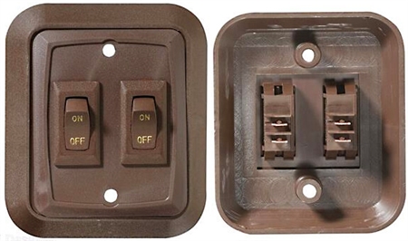 RV Designer Double On-Off DC Rocker Switch With Wall Plate, Brown