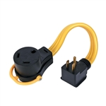 Arcon  RV Power Cord Pigtail Adapter 15 Amp Male to 30 Amp Female 12" with Easy Grip