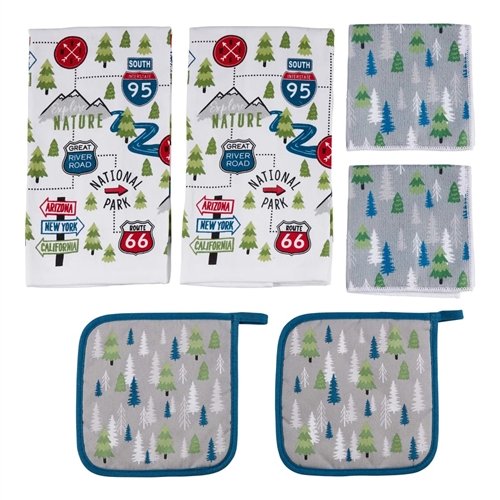 Lippert 2022107828 Road Sign Kitchen Towel & Potholder Set, 6 Pieces-Road Trip