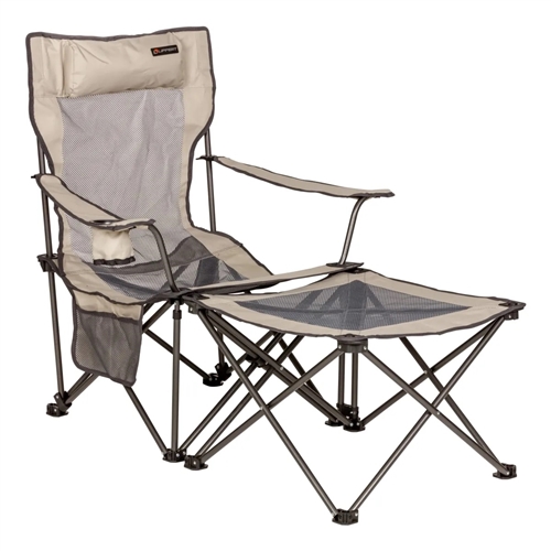 Lippert 2022114829 Sun Soaker Vented Reclining Camping Chair With Footrest, Sand