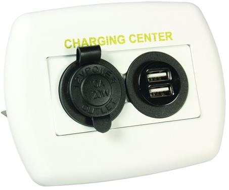 JR Products 15085 12V USB Charging Center, White