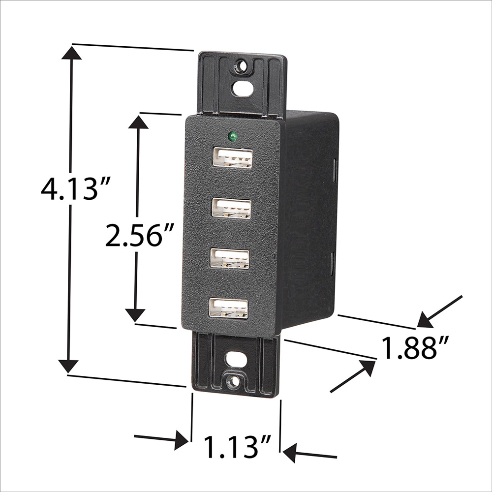 Magnadyne WCP-USB-B Wall Mount 4-Port USB Charger With Wall Plate - Black