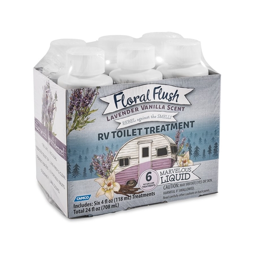 Camco 41480 Floral Flush RV Holding Tank Treatment - Lavender Vanilla - (6) 4 Oz Bottles