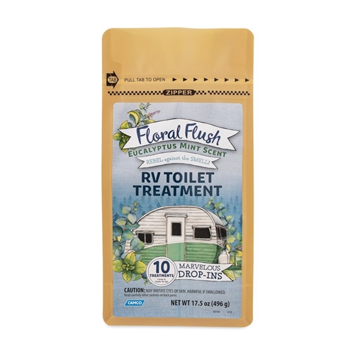 Camco 41492 Floral Flush RV Holding Tank Treatment Drop-Ins - Eucalyptus Mint - 10 Ct