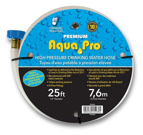 Aqua Pro W20863 Lead-Free Fresh Water Hose, 25' x 1/2" ID