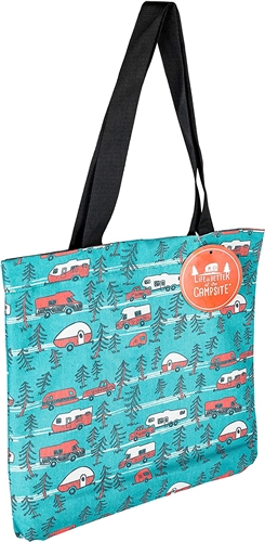 Camco 53269  Life Is Better At The Campsite Canvas Tote Bag - Magnetic  Closure - Teal