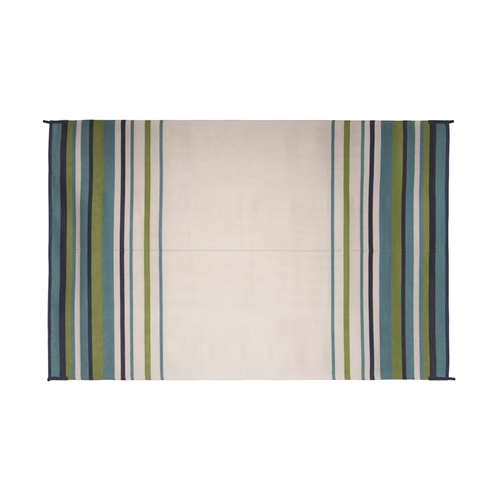 Faulkner Reversible RV Patio Mat - Aqua, Navy, Lime & White Striped Design - 9' x 12'