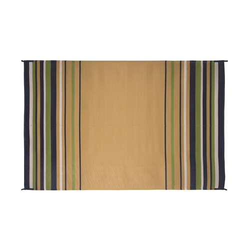 Faulkner Reversible RV Patio Mat - Navy, White, Lime & Beige Striped Design - 9' x 12'