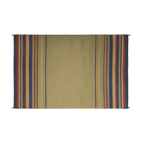 Faulkner Reversible RV Patio Mat - Blue, Brick, Beige & Green Striped Design - 9' x 12'