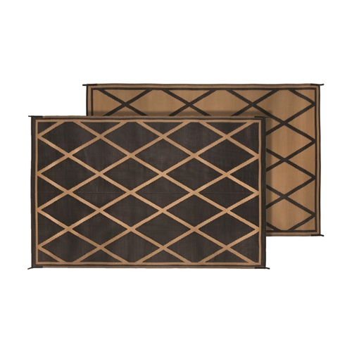 Faulkner 68888 Reversible RV Patio Mat - Black & Beige Diamond Design - 9' x 12'