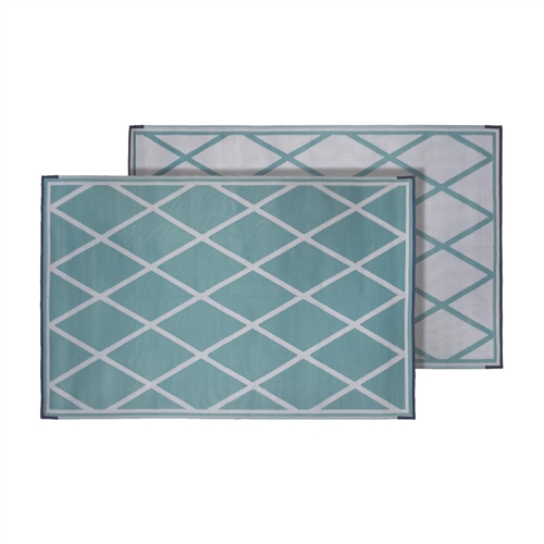 Faulkner 68902 Reversible RV Patio Mat - Turquoise & White Diamond Design - 9' x 12'