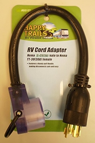 RV Pigtails 72024 LT 30A Female With 20A 4-Prong Twist Dogbone Generator Adapter With Lighted End