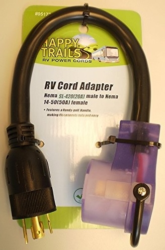 RV Pigtails 72025 LT 50A Female With 20A 4-Prong Twist Dogbone Generator Adapter With Lighted End