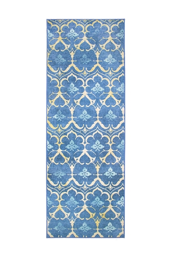 My Magic Carpet Leilani Damask Blue Washable Runner Rug, 2.5' x 7'