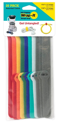 Wrap It 420-48M Self-Gripping Cable Ties - Assorted Colors - 20 Pack