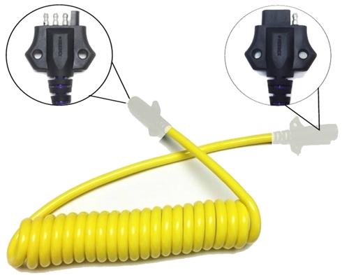 HitchCoil 95-12470-02 5-Way Flat Male To 5-Way Flat Female Coiled Trailer Cable, 6 Ft, Yellow