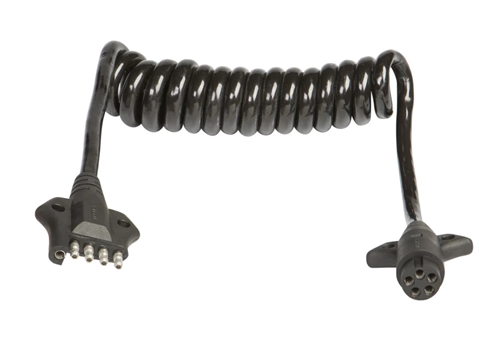 HitchCoil 95-12583-05 5-Female Round to 5-Male Flat Coiled Trailer Cable, 3 Ft, Black