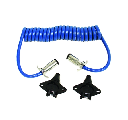 Blue Ox BX8862 6 Way Round To 6 Way Round Plugs With 6' Coiled Electrical Cable - Includes Receptacles