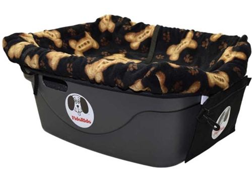 Fido Pet Car Seat Black/Tan Bones Fleece - Medium Harness