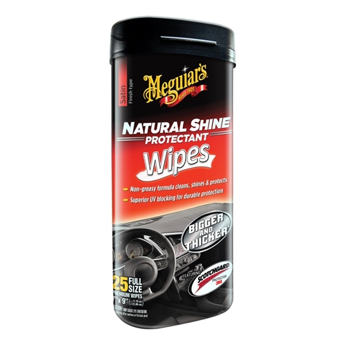 Meguiar's G4100 Natural Shine Protectant Wipes, Satin Finish, 25 Ct