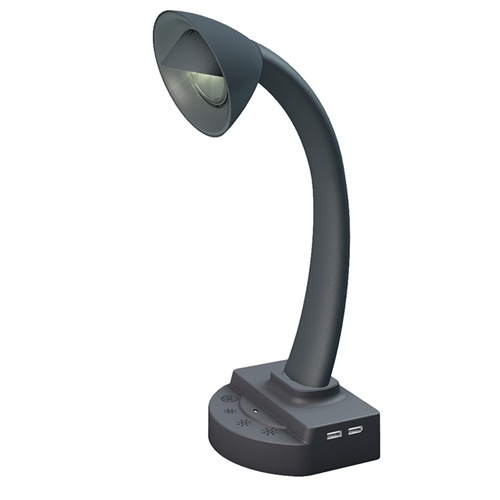 InteliEnergy RV Table Lamp in Gray, Bright LED Light, Uses DC Power, 2 USB Chargers