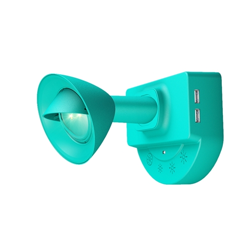 InteliEnergy RV Wall Lamp in Aqua, Warm LED Light, Uses AC Power, 2 USB Chargers