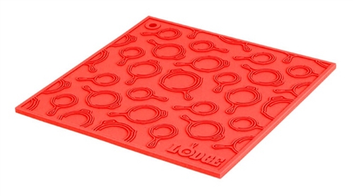 Lodge AS7SKT41 Square Silicone Trivet With Skillet Pattern, 7" x 7", Red