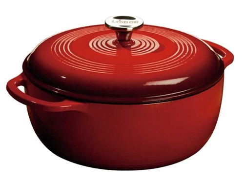 Lodge EC6D43 Enameled Cast Iron Dutch Oven, 6 Quart, Red