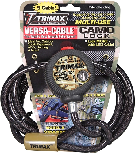 Trimax VMAX9C Versa-Cable Braided Steel Cable Camo Lock, 9 Ft